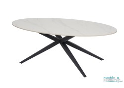 Table basse ovale en céramique marbrée blanche